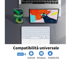 Cacoe bluetooth klaviatūra su jutikliniu kilimėliu, [italų klaviatūra] belaidė su 7 spalvų apšvietimu, suderinama su ios, android planšetėmis, windows 10 colių, balta