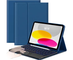 Cacoe dėklas su klaviatūra, skirtas ipad 11 (a16) / 10 kartos (11 colių / 10,9 colio) 2025/2022 su jutikliniu kilimėliu, 7 spalvų apšvietimu, nuimama belaide klaviatūra, tamsiai mėlyna