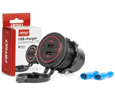 Camelion Automobilinis įkroviklis su 2xusb-c lizdais, atsparus vandeniui, su jungikliu 12v 24v