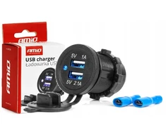 Camelion Mėlynas automobilinis įkroviklis su 2xusb lizdu, atsparus vandeniui, 3.1a, 12v 24v