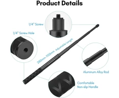 Camnoon 28 cm - 115 cm reguliuojamo ilgio juodas asmenukių lazda motociklui dviračiui nematoma asmenukių lazda su 1/4 colio sraigtu, vairo laikiklis, montavimo rinkinys, skirtas insta360 one x/one/evo kamerai