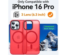 Canshn magnetinis dėklas, skirtas iphone 16 pro, su magsafe [aukščiausia magnetinė adsorbcija] [karinė apsauga] apsauginis dėklas velvet touch matt anti-scratch mobiliojo telefono dėklas iphone 16 pro dėklas, raudonas