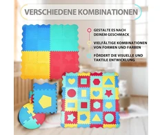 Cantoblanc® dėlionės kilimėlis kūdikiams, žaidimų kilimėlis iš eva gumos + laikymo krepšys, 36 detalės su geometrinėmis figūromis ir kraštais, didelis dydis ir storis (140 x 140 x 1,2 cm), žaidimų kilimėlis kūdikiams, skirtas vaikams ropoti