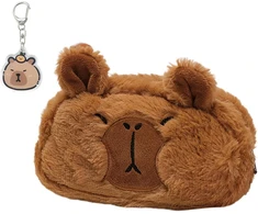 Capybara penalas capybara penalas mielas pliušinis penalas didelės talpos tinka mokslui, darbui ir kasdieniam naudojimui su vandens kiaulės raktų pakabuku, bronzinis, vaikiška kuprinė