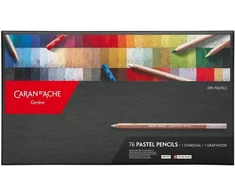 Caran D'ache Pastel 788376 spalvotų pieštukų rinkinys menininkams su 76 pieštukais, anglimi ir grafito pieštuku, didelė pigmento koncentracija, kreminis padengimas