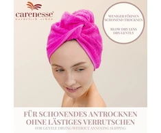 Carenesse plaukų turbanas, medvilninis, rožinis I Turbaninis rankšluostis su saga ir kilpa, gerai sugeriantis I Tvirtas plaukų rankšluostis natūraliam švelniam plaukų džiovinimui be mikroplastiko