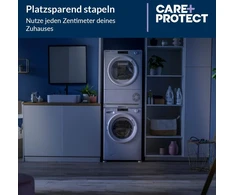 Care+protect universalus tarpinis rėmas su ištraukiama baze skalbimo mašinoms ir džiovyklėms, tinkamas prietaisams, kurių gylis 47–62 cm, vietą taupantis, baltas, kvadratinis priekis