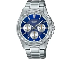 Casio Mtp-1375pd-2a1vef sidabro apyrankė, mėlynas ciferblatas