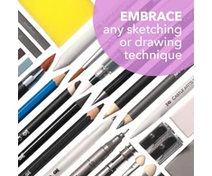 Castle Art Supplies 100 dalių piešimo eskizų rinkinys | Grafitas, anglis, pastelė, metaliniai vandenyje tirpūs pieštukai su lazdelėmis, smulkūs teptukai | Profesionaliems menininkams, patyrusiems menininkams | Patvarus kelioninis dėklas