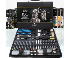 Castle Art Supplies 100 dalių piešimo eskizų rinkinys | Grafitas, anglis, pastelė, metaliniai vandenyje tirpūs pieštukai su lazdelėmis, smulkūs teptukai | Profesionaliems menininkams, patyrusiems menininkams | Patvarus kelioninis dėklas