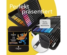 Castle Art Supplies 72 spalvų pieštukų rinkinys, aukštos kokybės spalvoti šerdelės su minkštu pagrindu patyrusiems menininkams, profesionalams ir spalvų menininkams, tvirtas užtrauktuku užsegamas dėklas