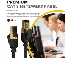 Cat 8 Ethernet kabelis 3m, 40 Gbps, 2000 Mhz, Rj45, juodas