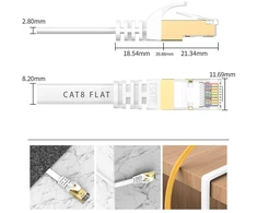 Cat 8 Lan kabelis 2m, 40 Gbps, 2000 Mhz, Rj45 tinklo laidas