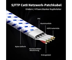 Cat 8 Lan kabelis 2m, 40gbps/2000mhz, plokščias S/ftp, paauksuoti Rj45