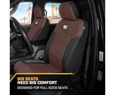Cat Caterpillar Meshflex automobilinės sėdynių užvalkalai automobiliams, sunkvežimiams ir visureigiams (2 vnt. komplektas) - juodi/rudi automobilinių sėdynių užvalkalai priekinėms sėdynėms, sunkvežimių sėdynių apsaugos su patogiu tinkleliu nugaroje, autom