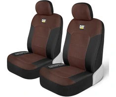 Cat Caterpillar Meshflex automobilinės sėdynių užvalkalai automobiliams, sunkvežimiams ir visureigiams (2 vnt. komplektas) - juodi/rudi automobilinių sėdynių užvalkalai priekinėms sėdynėms, sunkvežimių sėdynių apsaugos su patogiu tinkleliu nugaroje, autom