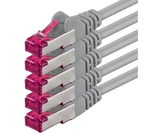 Šakotuvas Cat6a tinklo kabelis 1m, 5 vnt., S-ftp, 10gb/s, pilkas