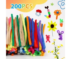 Caydo 200 vnt. itin storų pūkuotų vielų rinkinys rankdarbiams, 20 spalvų, šeniliniai stiebeliai vaikų rankdarbių projektams ir dekoracijoms (9 mm x 30 cm)