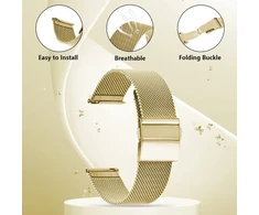 Laikrodis Ceiband apyrankė 22 mm 20 mm nerūdijančio plieno tinklelio laikrodžių dirželiams, metalinis pakaitinis dirželis su greitu atsegimu, tinkamas vyrams ir moterims - auksinė