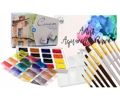 Celomat Venezia Art Sonnet akvareliniai dažai, 16 vnt. + akvarelinio popieriaus bloknotas, 20 lapų + paletė + teptukai, 10 vnt.