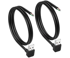 Cerrxian 2 vnt. trumpas 4 kontaktų plikas Usb A Male kabelis, 90 laipsnių 24awg Usb 2.0 Male į pliką kabelį, atviro galo maitinimo ir duomenų pakeitimo remonto ilgintuvas, 0,5 m (up)