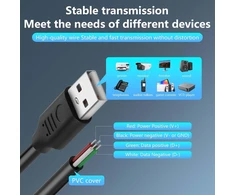 Cerrxian 2 vnt. trumpas 4 kontaktų tuščias Usb A male kabelis, 90 laipsnių 24awg Usb 2.0 male į pliką kabelį, atviro galo maitinimo ir duomenų pakeitimo remonto ilgintuvas, 0,5 m