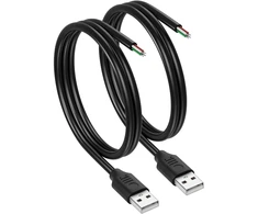 Cerrxian 2 vnt. trumpas 4 kontaktų tuščias Usb A male kabelis, 90 laipsnių 24awg Usb 2.0 male į pliką kabelį, atviro galo maitinimo ir duomenų pakeitimo remonto ilgintuvas, 0,5 m