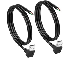 Cerrxian 2 vnt. trumpas 4 kontaktų tuščias Usb A Male kabelis, 90 laipsnių 24awg Usb 2.0 Male į Bare kabelis, atviro galo maitinimo ir duomenų pakeitimo remonto ilgintuvas, 0,5 m (žemyn)
