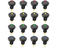 Cesfonjer apvalūs perjungikliai su led indikatoriumi automobiliui / valčiai, 12 v / 20 a, 16 vnt. pakuotė su 4x raudona + 4x žalia + 4x geltona + 4x mėlyna