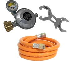 Cfh camping ir dujinis kepsninės rinkinys 3 dalių dujinių kepsninių priedų rinkinys su dujų slėgio reguliatoriumi, įskaitant slėgio matuoklį ir efv, 80 cm dujų žarna ir dujų baliono raktas