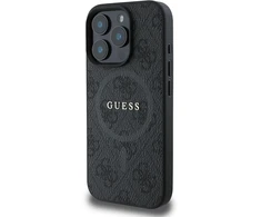 Cg mobile guess hc telefono dėklas, skirtas iphone 16 pro max, patvarus, atsparus smūgiams, suderinamas su magsafe, pu 4g ring classic logo dėklas, juodas