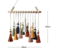 Champracer macrame sienos dekoracija, boho dekoratyvinis macrame gobelenas, spalvotas austas sienos gobelenas su mediniais karoliukais, stilingas gobelenas, kutų girlianda miegamajam, svetainei, vaikų kambariui
