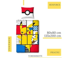 Character World Pokemon Pikachu patalynės komplektas 135 x 200 cm + 80 x 80 cm, vokiškas dydis, 100% medvilnė, 2 dalių, paaugliams ir vaikams