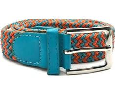 Charmoni - Sienna - moteriškas pintas diržas - elastinis ir iš dirbtinės odos - sidabrinė plieno sagtis - aukštis 3 cm - 90/105 cm - vienas dydis, oranžinis, mėlynas