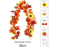Chenyu 2 vnt. dirbtinių klevo lapų girlianda, rudens dekoracija, 175 cm, stalo dekoracija, rudens, pakabinama, daugkartinio naudojimo, namams, sodui, durims, fonas rudens dekoracijai, vestuvėms, vakarėliui