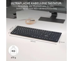 Cherry Kw 9100 Slim Belaidė klaviatūra, juoda/pilka
