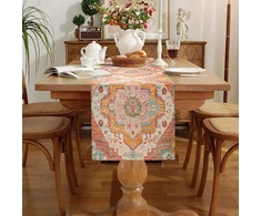 Chicamy spalvinga stalo takelis boho stiliaus oranžinė vintažinė stalo takelis lininė bohemiška geometrija marokietiška kaimo namo stiliaus staltiesė dekoracija namų virtuvės valgomojo kambario vakarėlio įėjimui (40 x 140