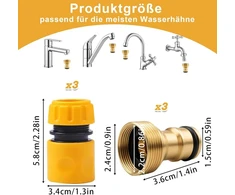 Čiaupo adapteris, 6 dalių rinkinys sodo žarnai ir virtuvės čiaupui, universali žarnos jungtis čiaupui, suderinama su standartiniu vidiniu sriegiu, idealiai tinka namams ir sodui