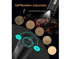 Circle Joy elektrinis pipirų malūnėlis su baterijomis, 120 ml talpa, reguliuojamas rupumas ir balta led lemputė, juodas
