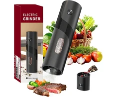 Circle Joy elektrinis pipirų malūnėlis su baterijomis, 120 ml talpa, reguliuojamas rupumas ir balta led lemputė, juodas