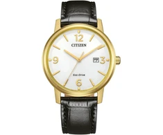 Citizen Bm6756-01a Eco Drive porinis vyriškas auksinis korpusas 40mm baltas ciferblatas odinis dirželis Wr 3 Bar auksinis klasikinis laikrodis, auksinis, klasikinis