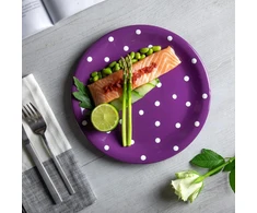 City to Cottage® - keraminė lėkštė 25,5 cm | violetinė ir balta | taškeliai | rankų darbo | didelė vakarienės lėkštė | keraminiai indai