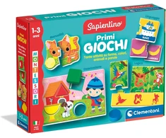 Clementoni Sapientino Montessori - Pirmieji žaidimai, edukacinis žaidimas Montessori metodu vaikams nuo 1-3 metų, su daugybe užsiėmimų formų, spalvų, gyvūnų ir žodžių tema, pagaminta Italijoje, italų kalba