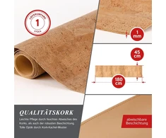 Cleverbrand kamštinis stalo takelis 180 x 45 cm, neslystantis, atsparus vandeniui, plytelių imitacijos ropojimo kilimėlis, netoksiškas, 100% natūralus kamštis, rudas
