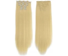 Clip in 6 juostų priauginami plaukai šviesūs blondinai 60cm kaip įvairių spalvų
