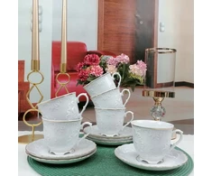 Ćmielów Rococo 3604 6 puodeliai 250 ml + 6 lėkštutės 15,7 cm aukso linija