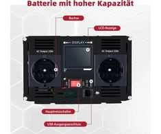 Cncejia Galios keitiklis 12v į 230v 2000w inverteris su gryna sinusine banga įtampos keitiklis galios inverteris Dc Ac galios keitiklis nešiojamiesiems kompiuteriams kompiuterių monitoriams Lcd televizoriams