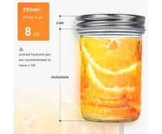 Cnosdb stiklainiai konservavimui 250 ml, 6 vnt. 8 oz mason stiklainis konservavimui su užsukamu dangteliu naminiam džemui, pomidorams, agurkams, medui, avižoms, žele, vaisių maisto produktų laikymui (6 vnt. 250 ml)