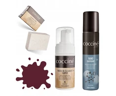 Coccine zomšos priežiūros rinkinys: renovatorius, trintukas, putos, bordo spalvos, 75 ml