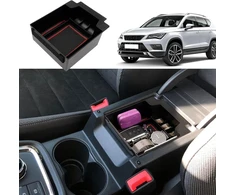 Coleya centrinės konsolės dėžutė, suderinama su Seat Ateca 2016-2024, Seat Ateca priedai porankiams, Seat Ateca centrinis porankio daiktadėžė su neslystančiu kilimėliu (raudona)